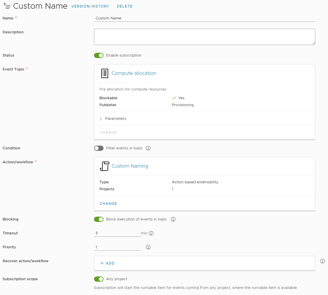 ABX subscription for custom naming