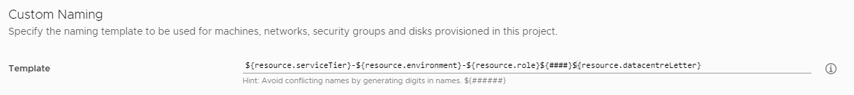Project Custom Naming template