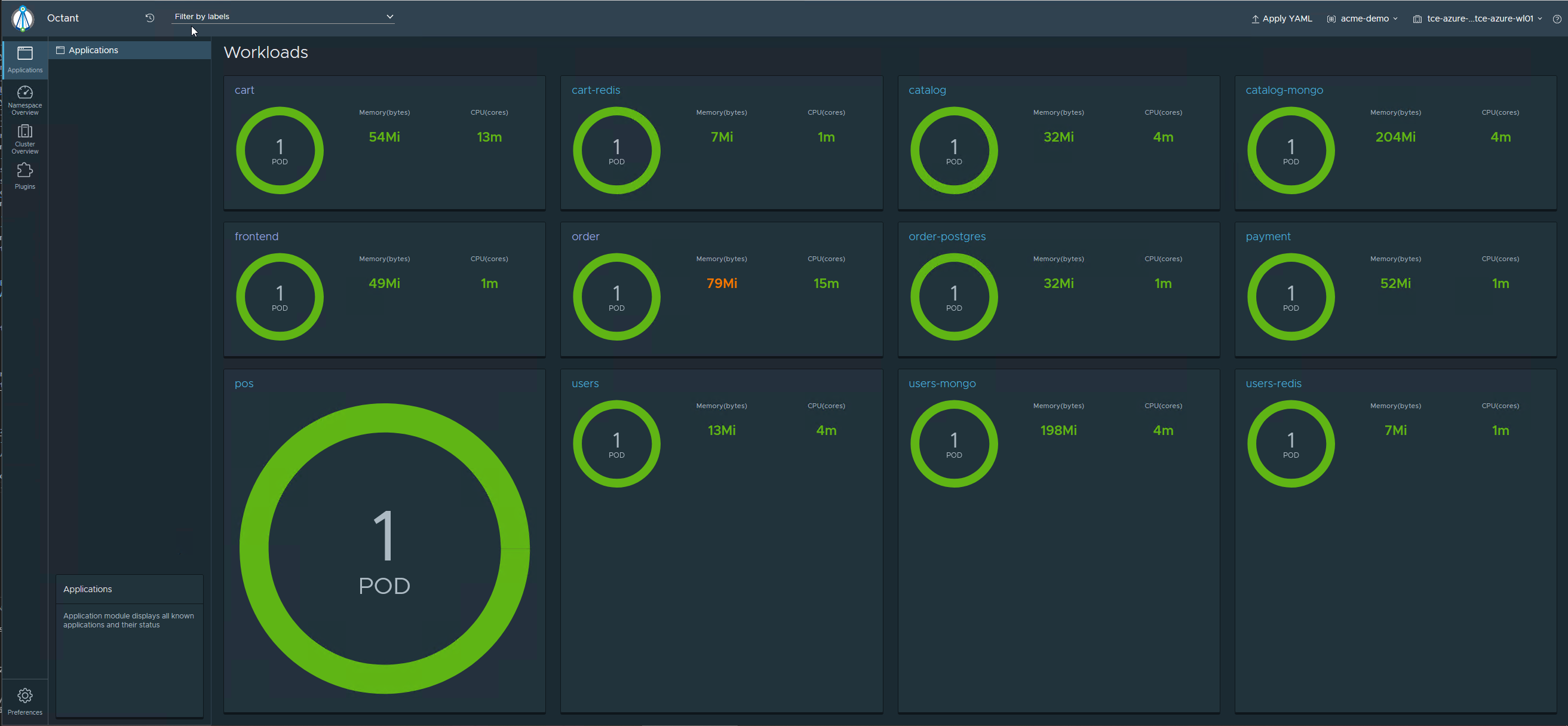 Octant Application overview screen