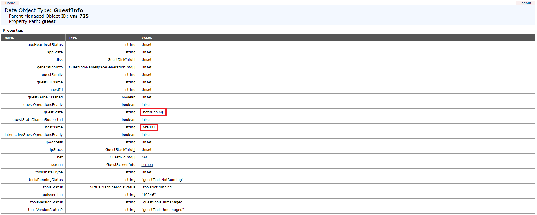 Virtual Machine guest information