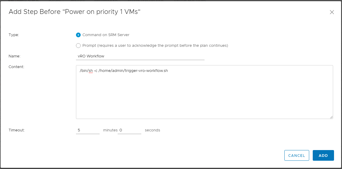 Custom recovery step options and settings modal